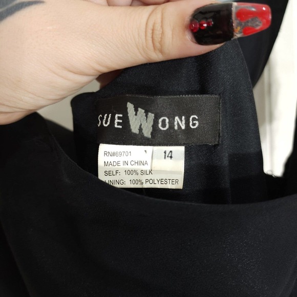 Sue Wong Womens Slip Dress Black Silk Rosette Midi Peasant Vtg 90s Y2K Fairy 14 - Picture 12 of 12